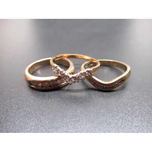 31 - 9ct gold stacking ring set with diamonds, stamped 375, size M, another similar 9ct gold diamond set ... 