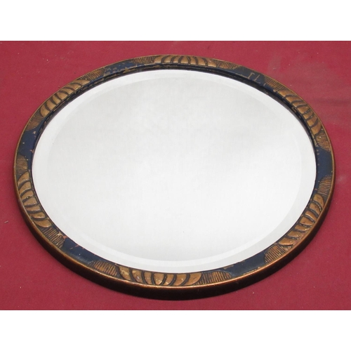 1164 - C20th wall circular mirror bevelled plate in blue and gilt chinoiserie frame, D34cm