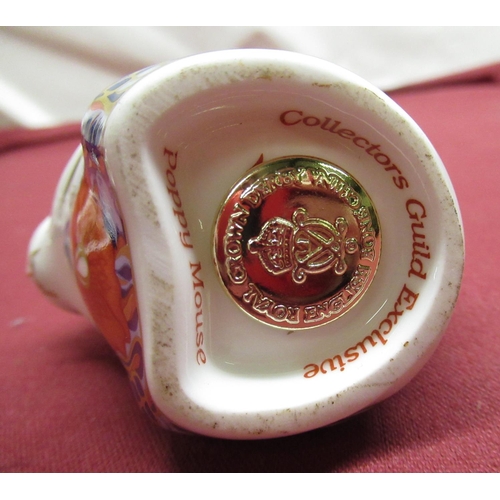 1166 - Royal Crown Derby Collectors Guild Exclusive Field Mouse and a Poppy Mouse both with gold stoppers, ... 