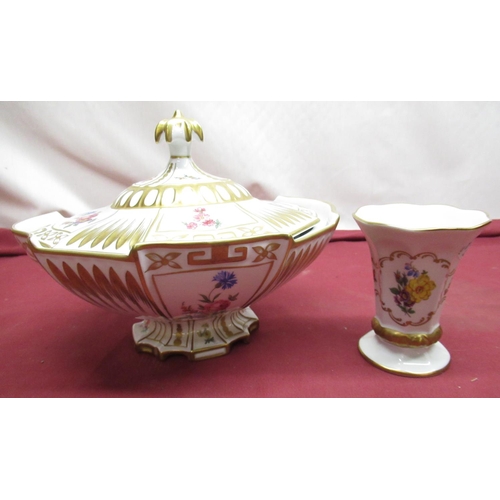 1168 - Yettau Bavaria oval pedestal bowl and cover, H22cm and a similar vase both, H12cm both decorated wit... 