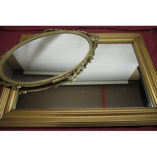 1176 - Laura Ashley wall mirror upright rectangular plate in moulded gold finish framed, H87 W61cm and a Re... 