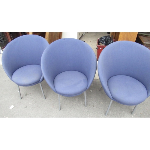 1180 - Set of three mid-century style chairs, curved backs and rounded seats on metal supports, W67cm H76cm... 