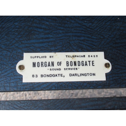 68 - Antoria table top Gramophone, retailed by Morgan of Bondgate Darlington, blue finish case