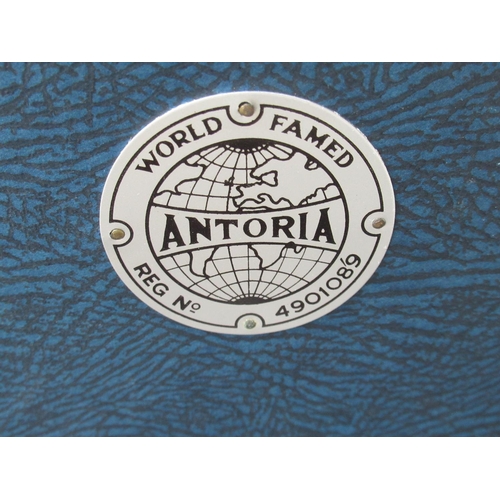 68 - Antoria table top Gramophone, retailed by Morgan of Bondgate Darlington, blue finish case