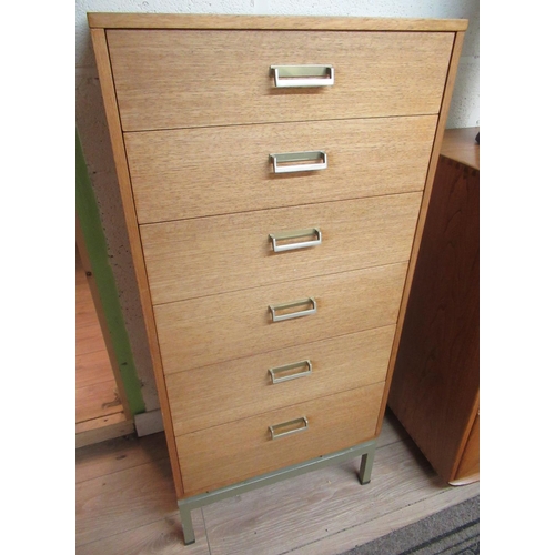 1179 - Vintage G-Plan Limba tall chest of six drawers, on metal base and legs, W55cm D41cm H122cm