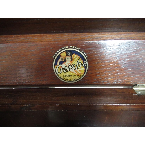 77 - Geisha wind up oak cased cabinet Gramophone, with tambour speaker door, W82cm D49cm H86cm