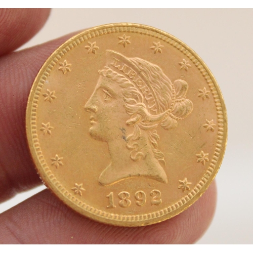 809 - 1892 USA American gold Liberty head $10 ten dollar coin,  16.6g