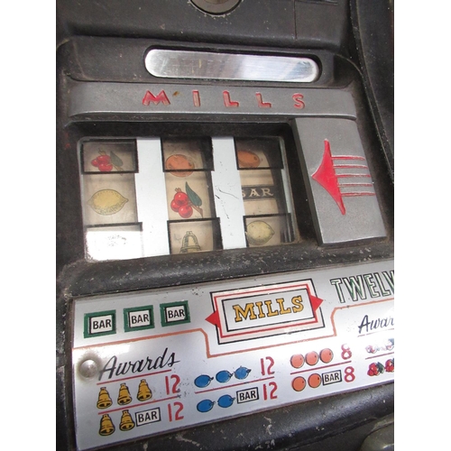 81 - Mills One Armed Bandit 1d fruit machine, grey finish metal case with chrome and polished metal detai... 