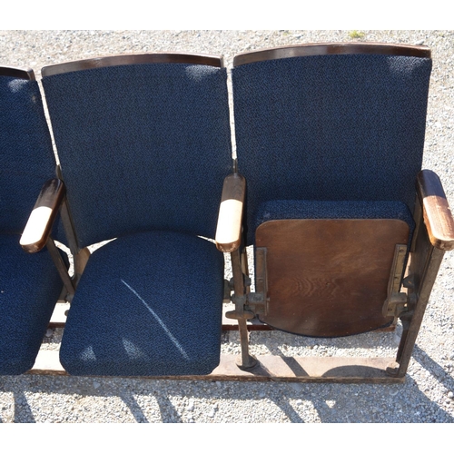 1181 - Run of five Kalee cast iron framed Cinema seats with curved backs and lift-up seats, L235cm D43cm H8... 