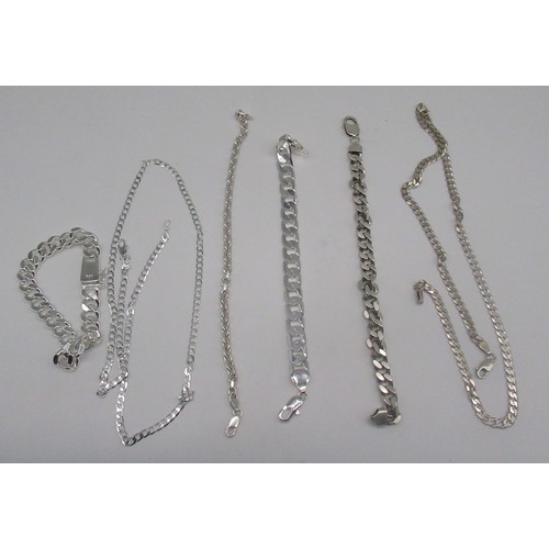 52 - Six Sterling silver chain link necklaces and bracelets of various lengths, all stamped 925, gross 3.... 