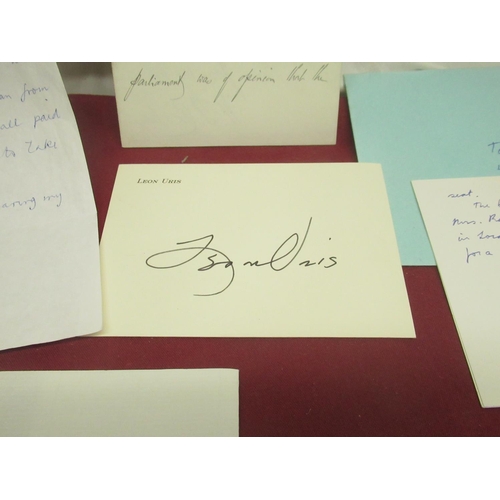 4 - Collection of letters and signatures inc. Leon Uris signature on card paper, letter from Barry Unswo... 