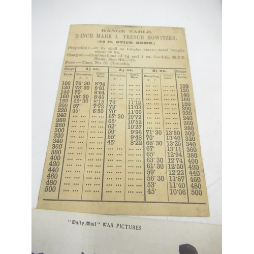 6 - Range Table for 2-inch Mark I. Trench Howitzer, a communique to Div. Signal Co. 3rd Monmouths 146th ... 