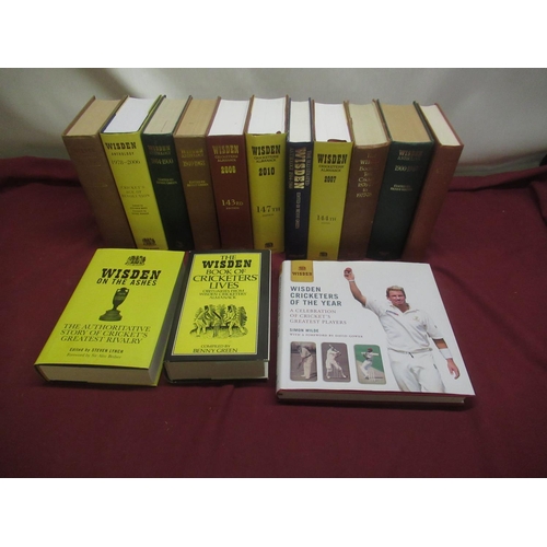 91 - Collection of Wisden Almanacks and Anthologies, some with newspaper articles glued into books(14)