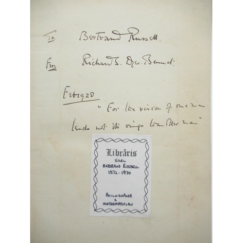 125 - Gibran(Kahlil) The Prophet, William Heinemann Ltd, 1927, inscribed message to Bertrand Russell from ... 