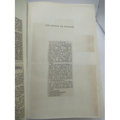 159 - Laundy(Philip) The Office of Speaker, Cassell and Company, 1st Ed. 1964, Signatures from Betty Booth... 