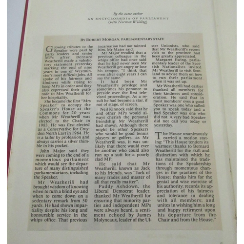 159 - Laundy(Philip) The Office of Speaker, Cassell and Company, 1st Ed. 1964, Signatures from Betty Booth... 