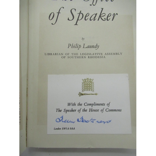 159 - Laundy(Philip) The Office of Speaker, Cassell and Company, 1st Ed. 1964, Signatures from Betty Booth... 