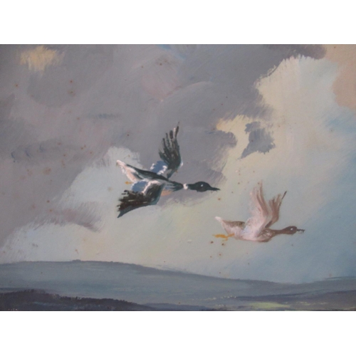 500 - Lewis Creighton (British, 1918-1996); Ducks flying over moorland, oil on canvas, and another moorlan... 