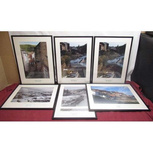 503 - After Dave Manship (British, contemporary); set of five framed and mounted photographs of Staithes, ... 