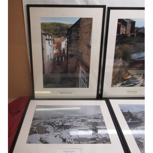 503 - After Dave Manship (British, contemporary); set of five framed and mounted photographs of Staithes, ... 