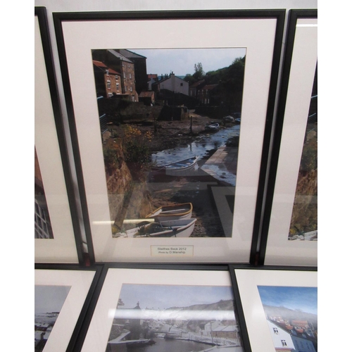 503 - After Dave Manship (British, contemporary); set of five framed and mounted photographs of Staithes, ... 