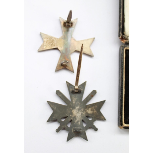 328 - WWII Third Reich cased war merit cross (1st class) with swords for bravery in silver and a cased bro... 