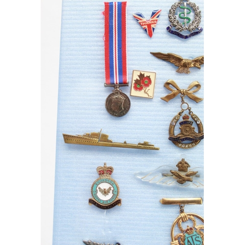 343 - Selection of WWI to WWII period sweetheart badges, cap badges and miniatures to include RAMC marquis... 