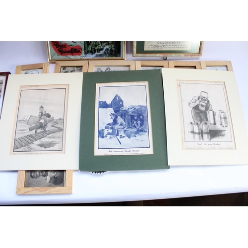 275 - Selection of Bruce Bairnsfather WW1 material including framed prints, postcards and a small saucer (... 