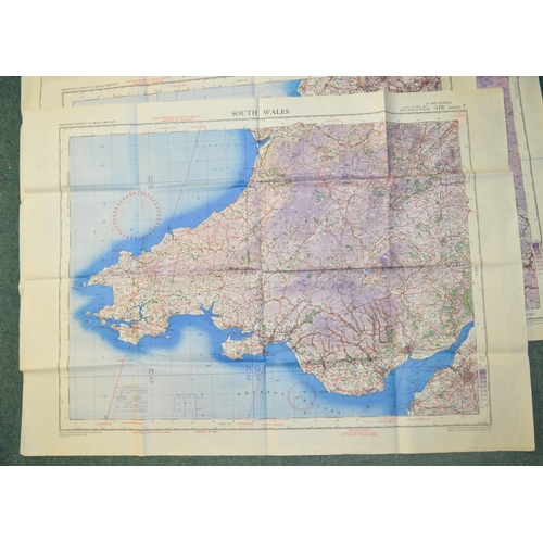 276 - Ten Ordnance survey air maps (second war revision 1943), coloured Air Ministry maps, scale 1/4