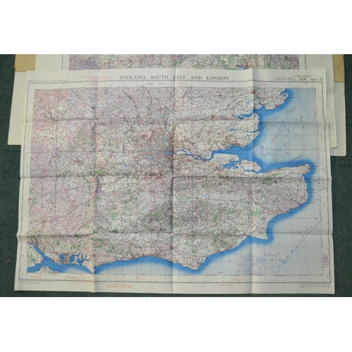 276 - Ten Ordnance survey air maps (second war revision 1943), coloured Air Ministry maps, scale 1/4