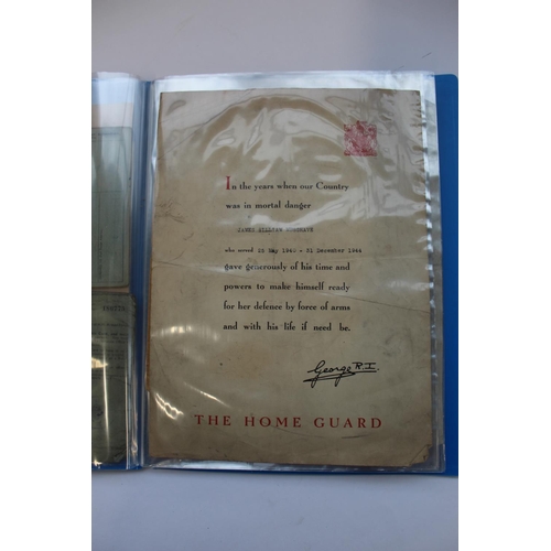 321 - Folder containing large collection of ephemera including identity cards, clothing ration book, Victo... 