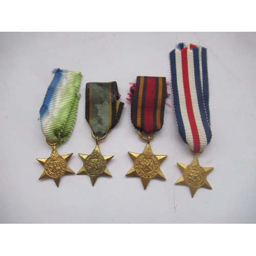 398 - Collection of four miniature Star medals - Atlantic Star, France Star, Germany Star, Burma Star and ... 