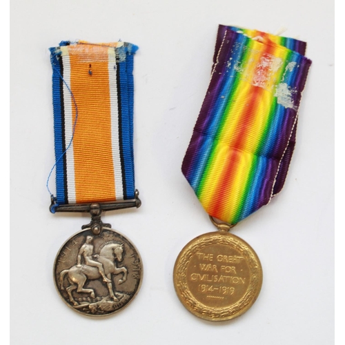 367 - WWI medal pair of Victory and War medal awarded to 39143 Pte. J. Shaw Yorkshire Light Infantry