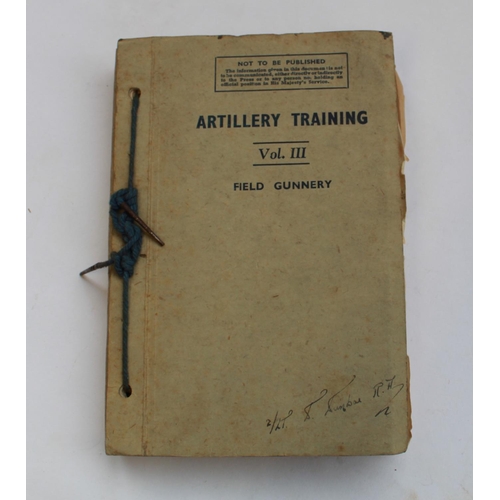 389 - Collection of military ephemera to include Artillery Training manual volume three, war ill., release... 