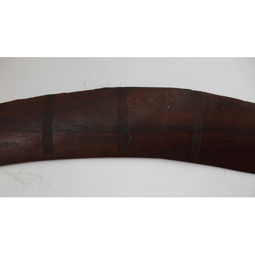 299 - Large Australian boomerang with stripe cut decoration on both sides