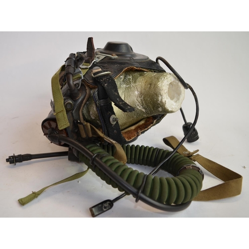 464 - A Cold War Russian fur lined flying helmet and mask. No sizes, makers marks etc.