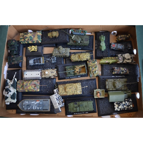 267A - A collection of built mostly smaller scale armour models (mostly 1/72) and a large glass floor stand... 