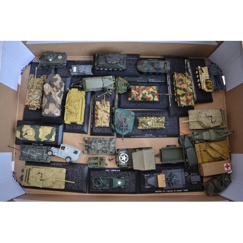 267A - A collection of built mostly smaller scale armour models (mostly 1/72) and a large glass floor stand... 