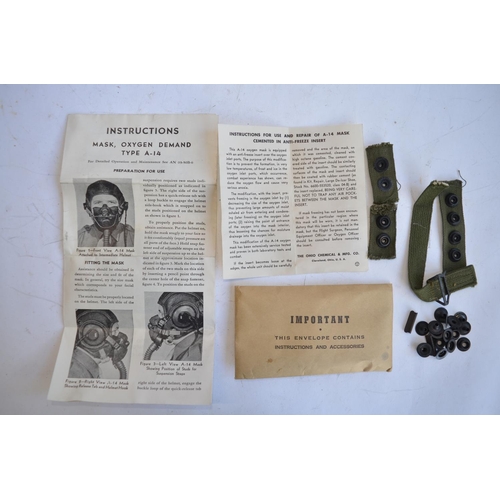 465 - 3 vintage oxygen masks from the 1950s. An R A Hawks/MSA RAF issue Type A-13 mask with hose, end conn... 