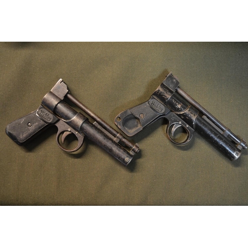 800 - 2 vintage Webley Junior .177 (4.5mm) over lever action air pistols, neither hold compression. One wi... 