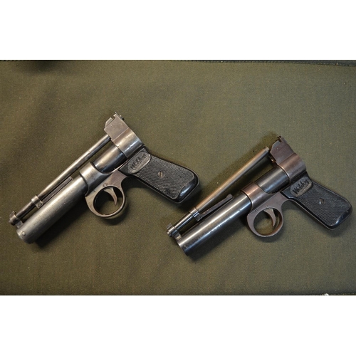 801 - 2 vintage Webley Junior .177 (4.5mm) over lever action air pistols, neither fully functional. One wi... 