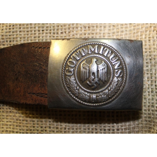 535 - German WWII period infantry leather belt and buckle, complete with frog and Mauser bayonet, with mat... 