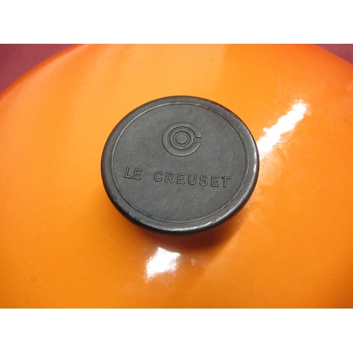 127 - Le Creuset volcanic orange cast iron shallow lidded casserole dish, no. 30, D30cm