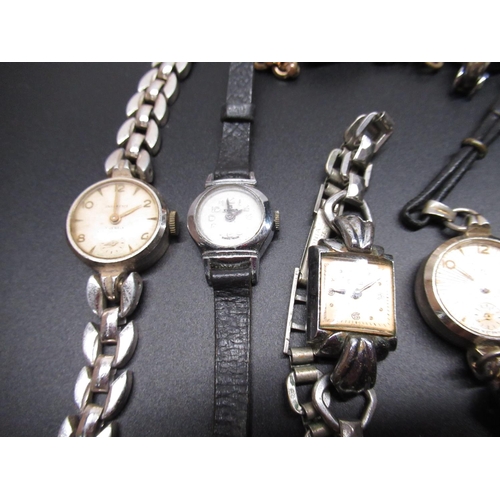 91 - 1930's Swiss cocktail watch lozenge shaped case set with marcasite (AF), two Ingersoll ladies 7 jewe... 