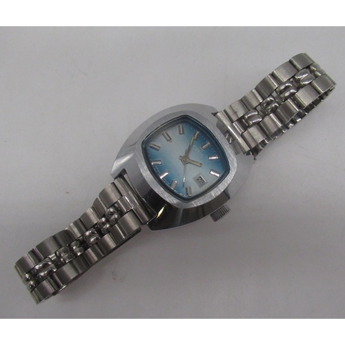 88 - Ladies Oris Star hand wound wristwatch with date, signed turquoise dial applied hour markers and cen... 