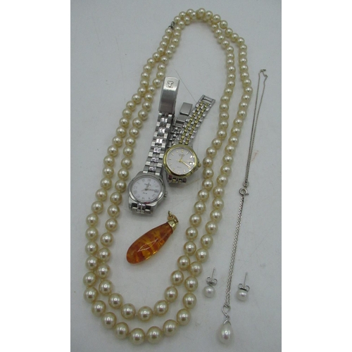 57 - Tissot Ladies wristwatch, a Citizen Quartz Ladies watch, mid-century simulated pearl necklace L124cm... 