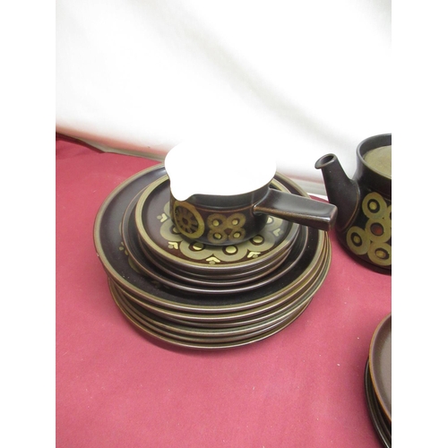 243 - 1970's Denby Arabesque thirty six piece part dinner and tea service, comprising dinner plates, lidde... 