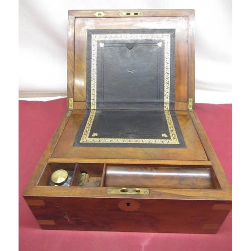 263 - Late Victorian figured walnut brass bound writing/correspondence box, with inset brass escutcheon an... 