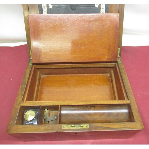 263 - Late Victorian figured walnut brass bound writing/correspondence box, with inset brass escutcheon an... 