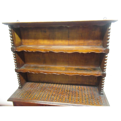 268 - Late C20th miniature Welsh dresser, two open shelves, with turned bobbin spindles, over three centra... 